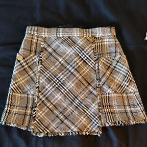 Zara Plaid Tweed Mini Skirt in Brown and Black